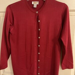 TALBOTS WOMENS SILK BUTTON UP CARDIGAN PETITE 40” C28”L. 70%Silk 30% Cotton
